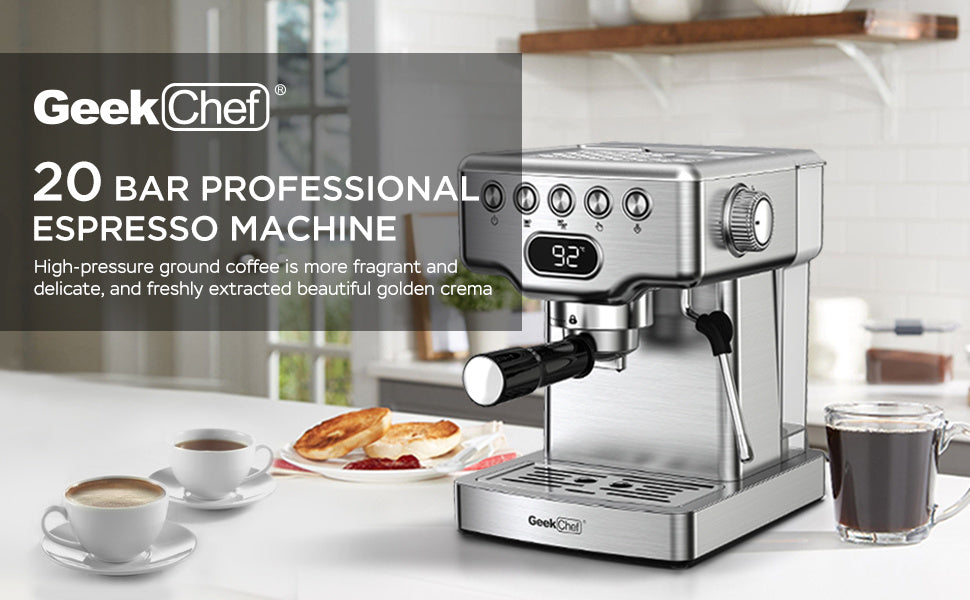 Luxiwav Geek Chef 20 Bar Espresso Machine with Milk Frother, 1.8L Water Tank